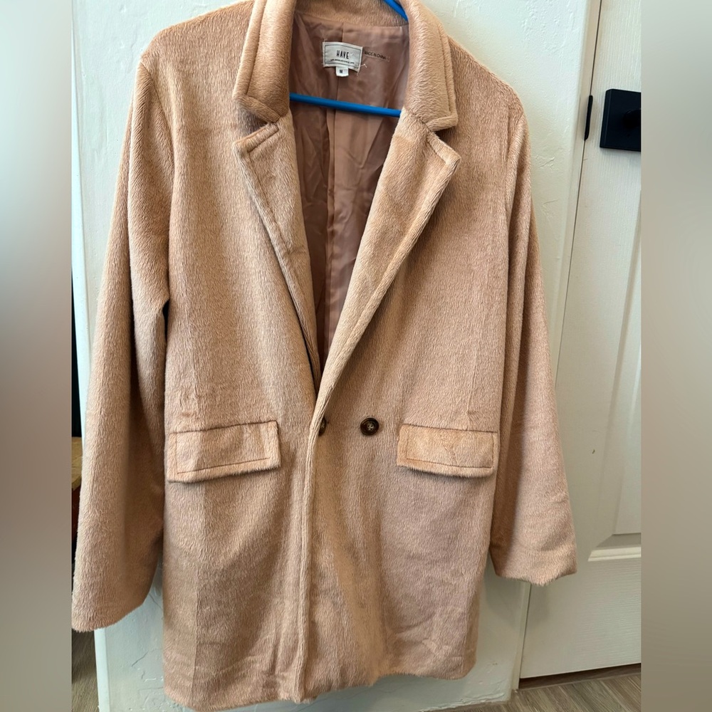 HAVE Los Angeles Faux Fur Open Jacket Coat Women Large Tan Cozy Soft Winter NWOT